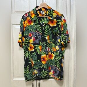 Vintage 90’s Kennington Men L Hawaiian Camp Shirt 8 Ball Pool Table Bikini Girl